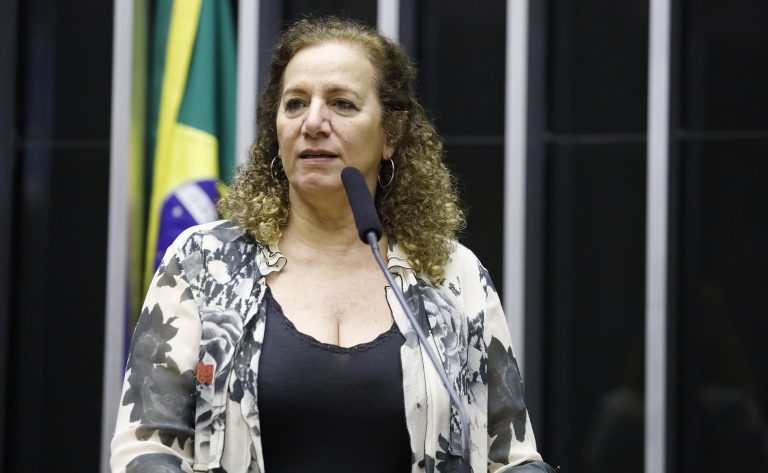 Deputada Jandira Feghali fala ao microfone
