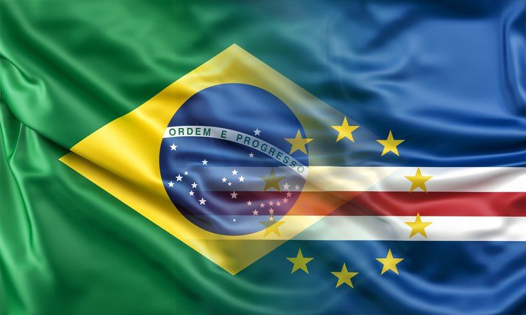 Arte com a bandeira do Brasil e de Cabo Verde