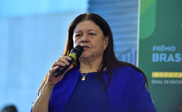 Deputada Laura Carneiro fala ao microfone