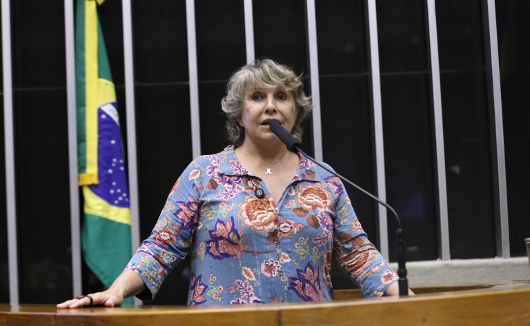 Deputada Erika Kokay a fala ao microfone