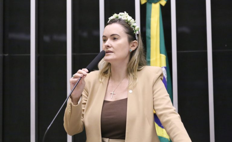 Deputada Julia Zanatta fala ao microfone