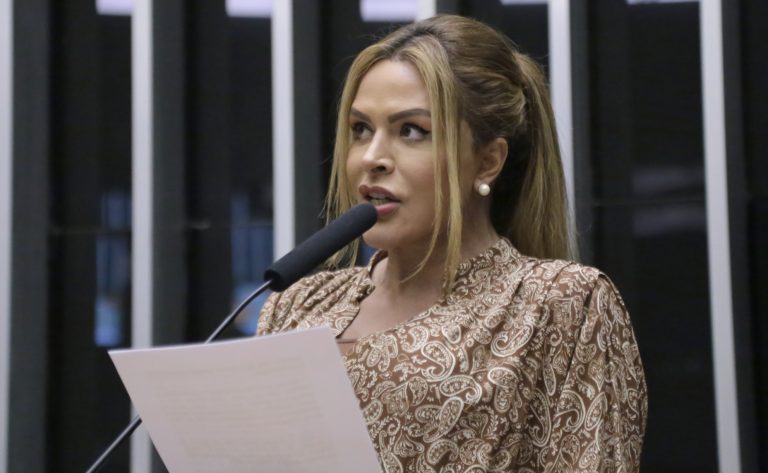 Deputada Silvye Alves fala ao microfone
